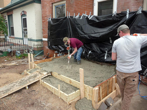 Pouring concrete.